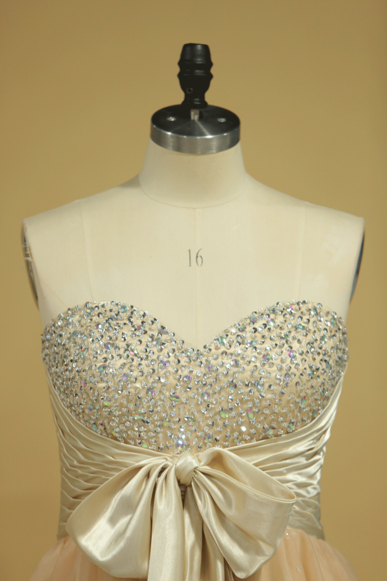 2022 Plus Size Homecoming Dresses A Line Short/Mini Sweetheart With Beads And Bow Knot