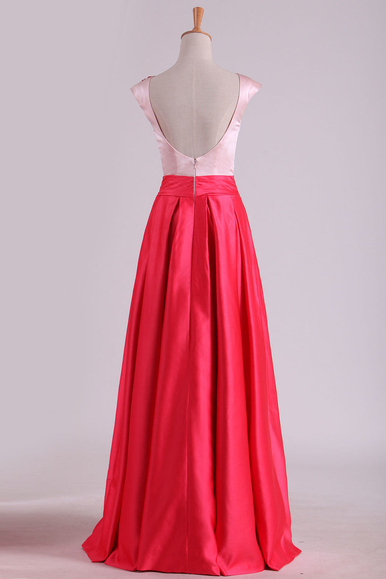 2022 Sexy Open Back Evening Dresses Scoop Satin With Beads A Line
