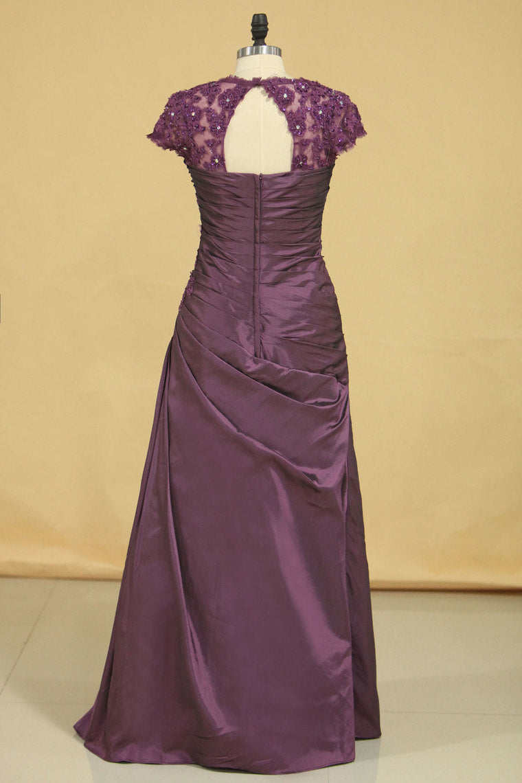 2022 A Line Mother Of The Bride Dresses Taffeta With Applique Floor Length
