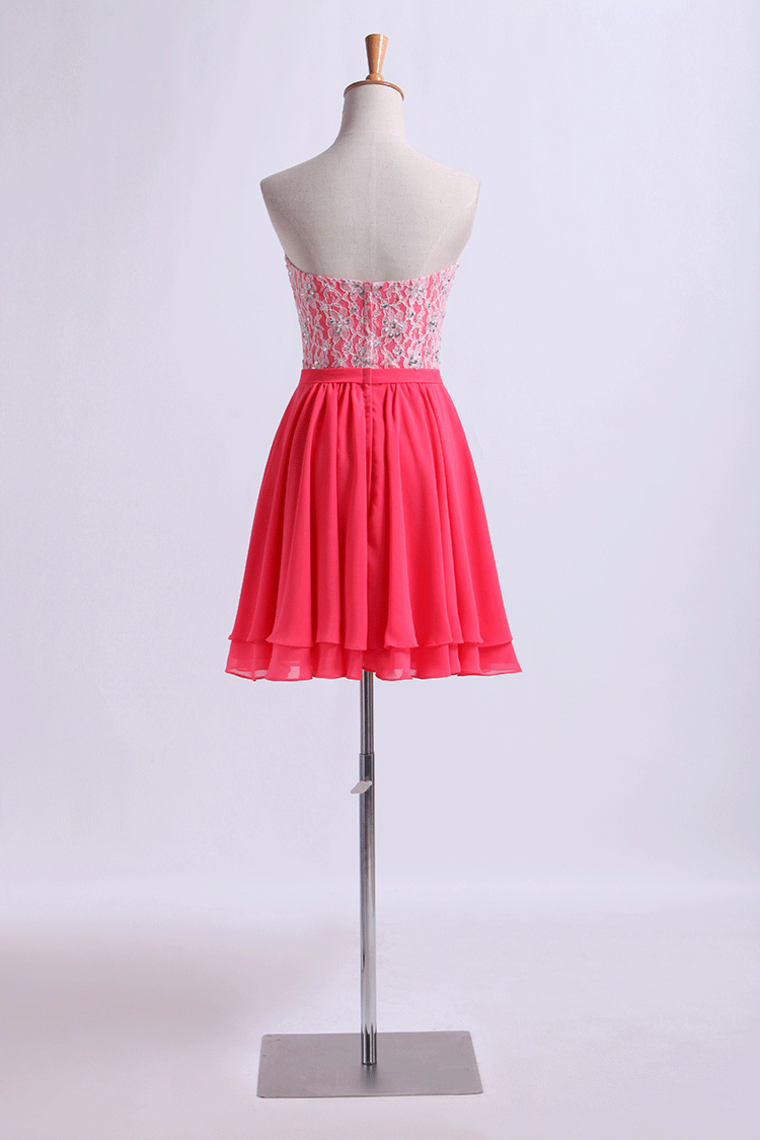 2022 Sweetheart Lace Bodice A-Line Cocktail Dresses With Beading Chiffon