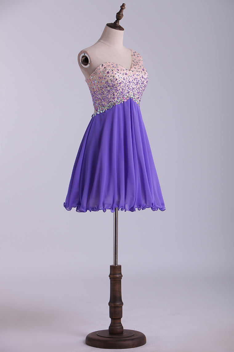2022 One Shoulder Homecoming Dresses A Line Tulle & Chiffon With Beading