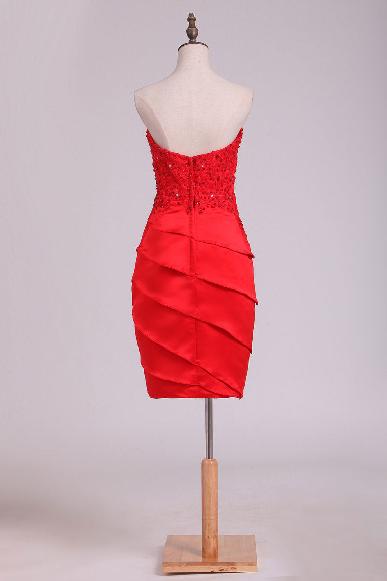 2022 Sheath Mother Of The Bride Dresses Strapless With Beading And Applique Satin