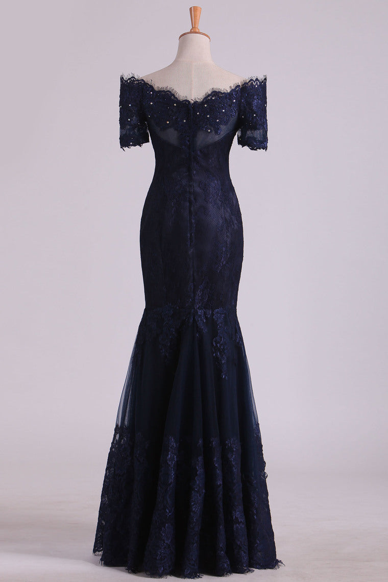2022 Boat Neck Mermaid/Trumpet Tulle With Applique Evening Dresses