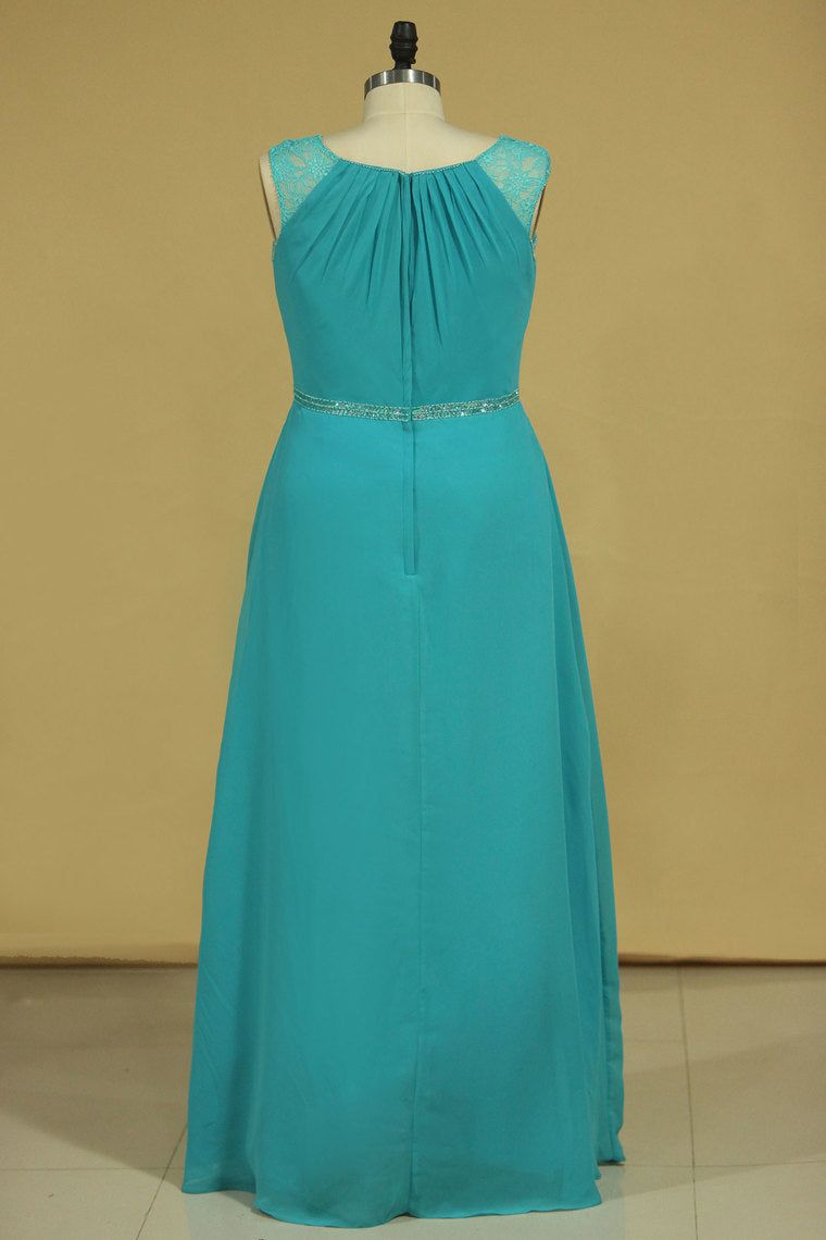 2022 A Line Scoop Beaded Waistline Floor Length Mother Of The Bride Dresses Chiffon & Lace