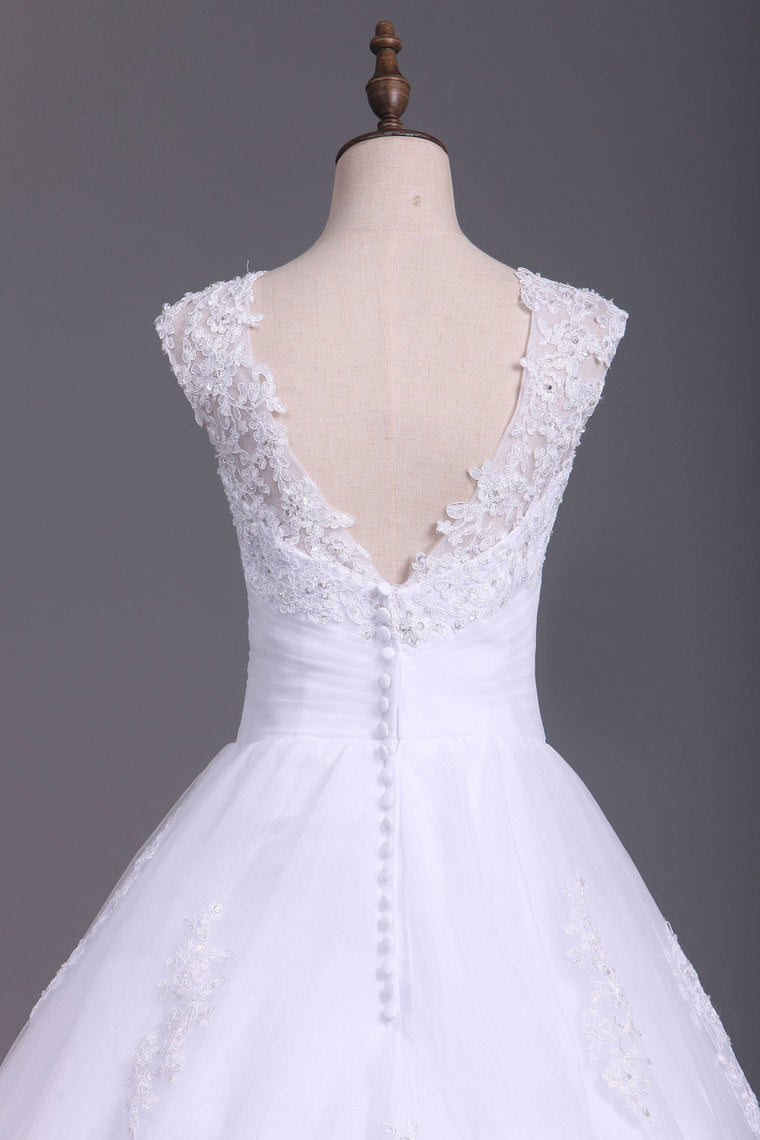 2022 Wedding Dresses A Line Open Back Scoop Tulle With Applique And Beads