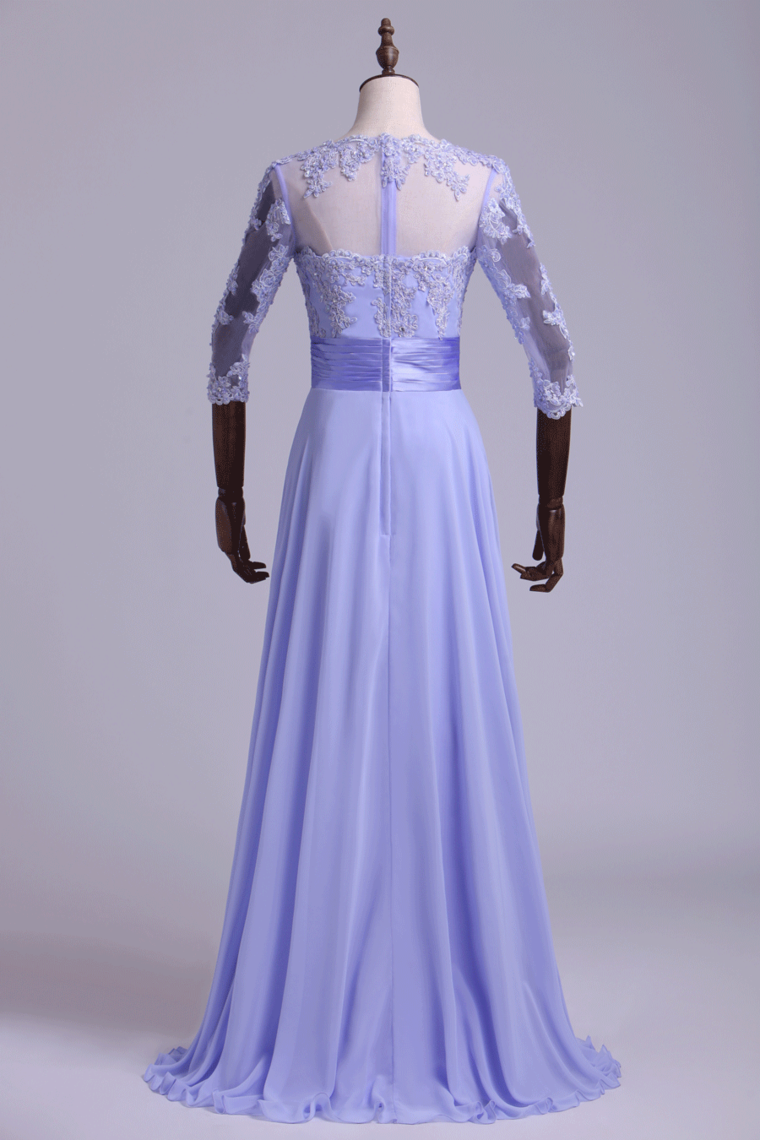 2022 Evening Dresses 3/4 Length Sleeve Bateau Tulle&Chiffon With Applique