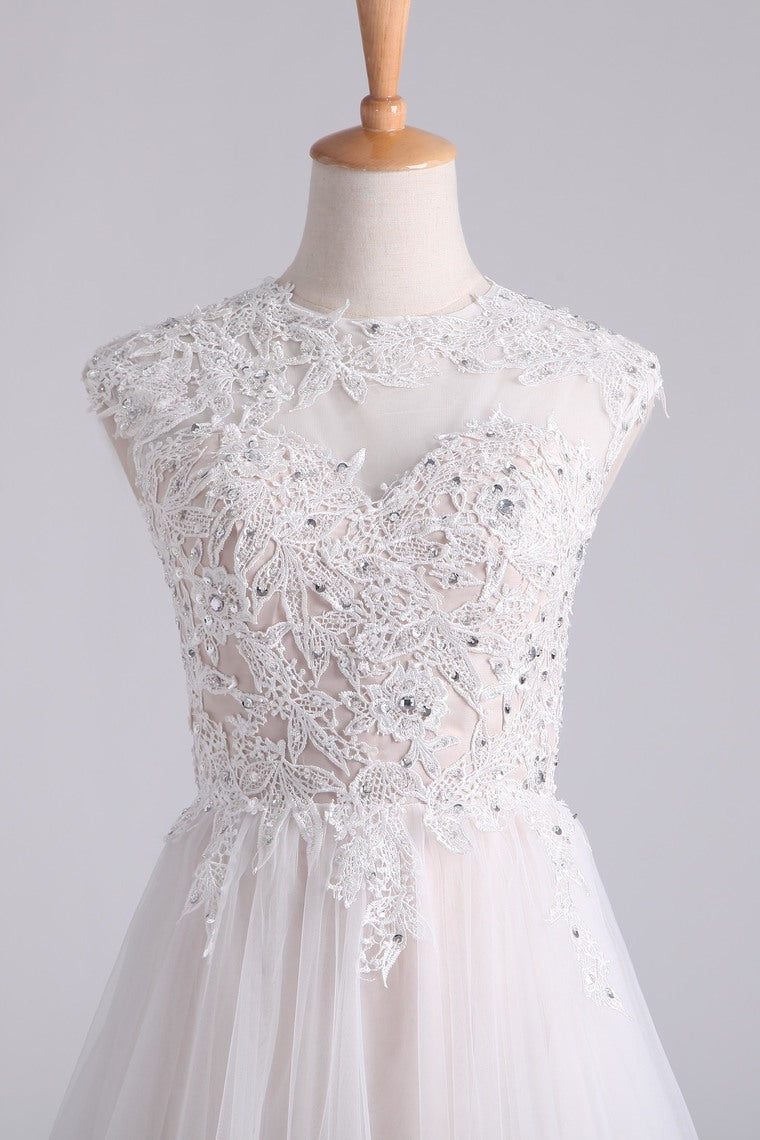 2022 Homecoming Dresses Scoop Short/Mini A Line Tulle With Applique And Beading