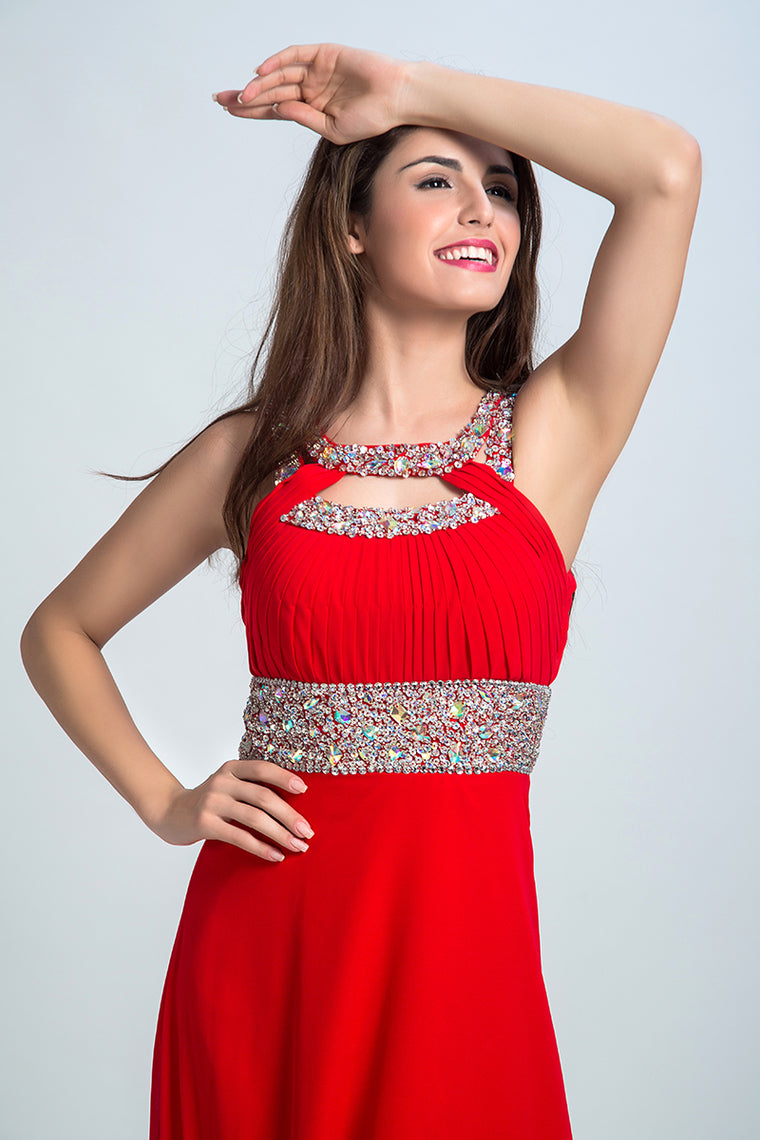 2022 Sexy Prom Dresses A Line Scoop Sweep/Brush Red Open Back