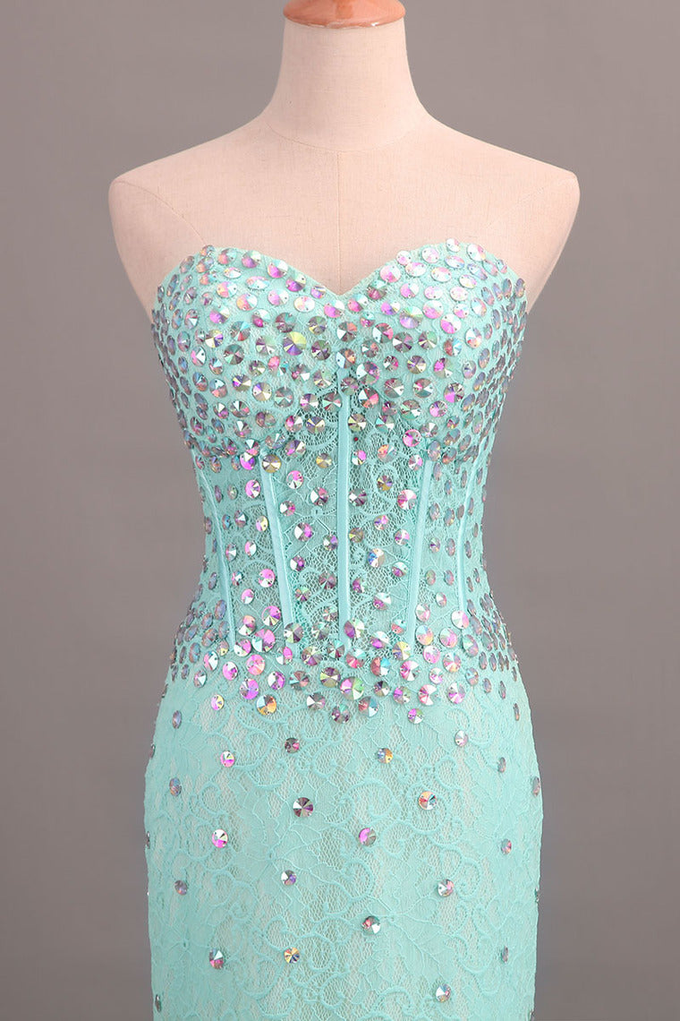 2022 Sweetheart Sheath/Column Prom Dress Lace With Rhinestone