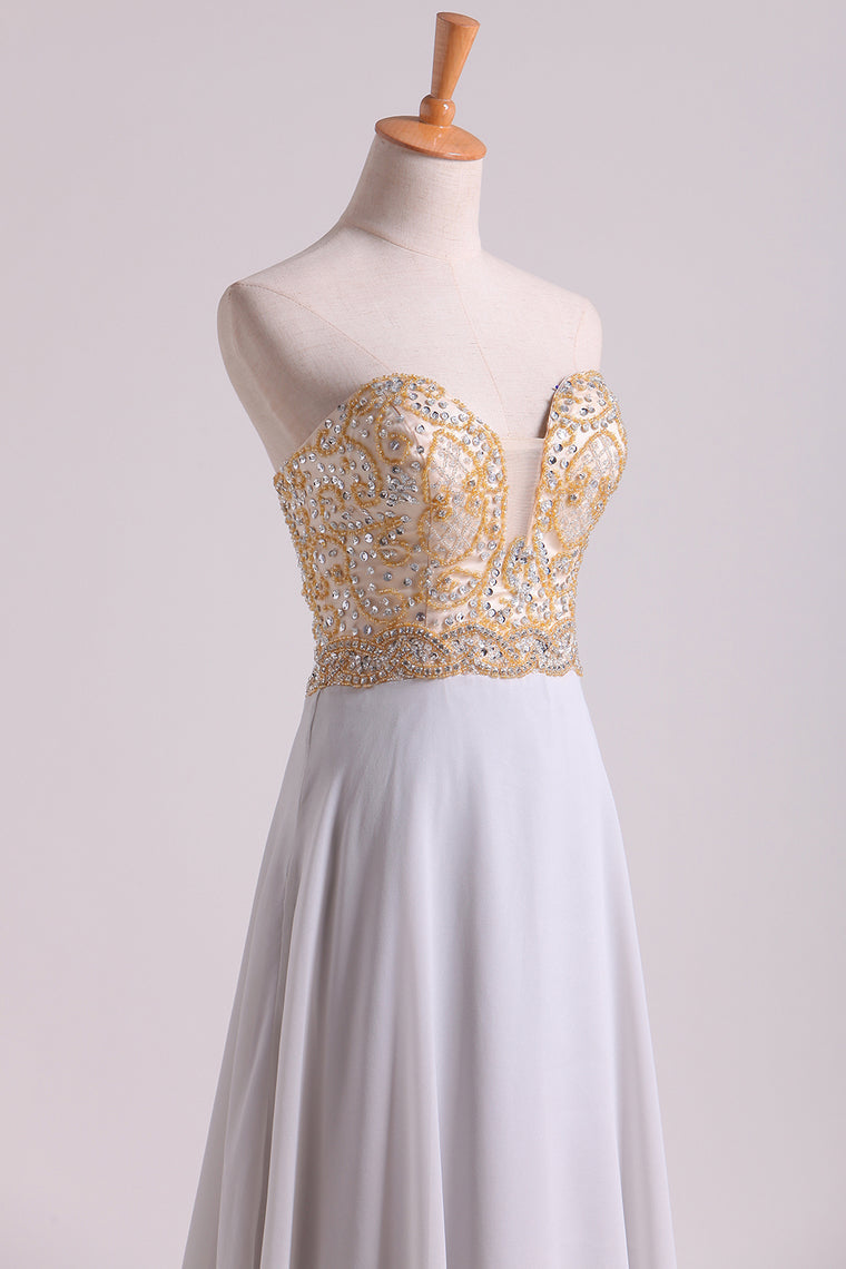 2022 Prom Dresses Sweetheart A Line With Beads Floor Length Chiffon