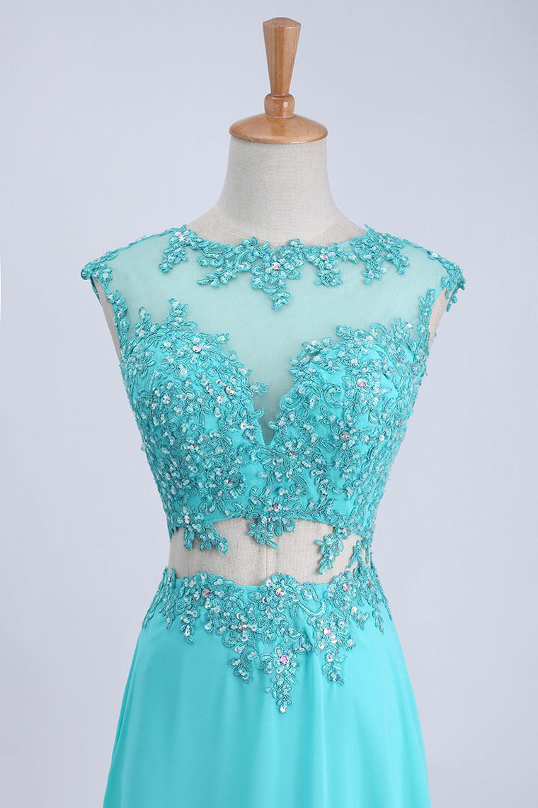 2022 Two Pieces Prom Dresses Bateau Backless A Line Chiffon Sweep Train With Slit