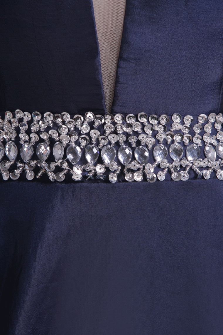 2022 New Arrival V-Neck Prom Dresses A Line Beaded Waistline Court Train