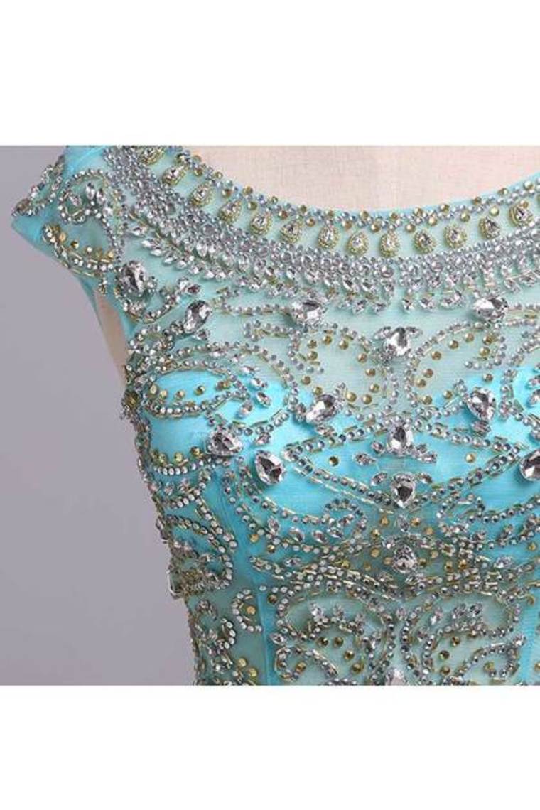 2022 Elegant Prom Dresses A-Line Scoop Beaded Bodice Floor-Length Chiffon Zipper Back
