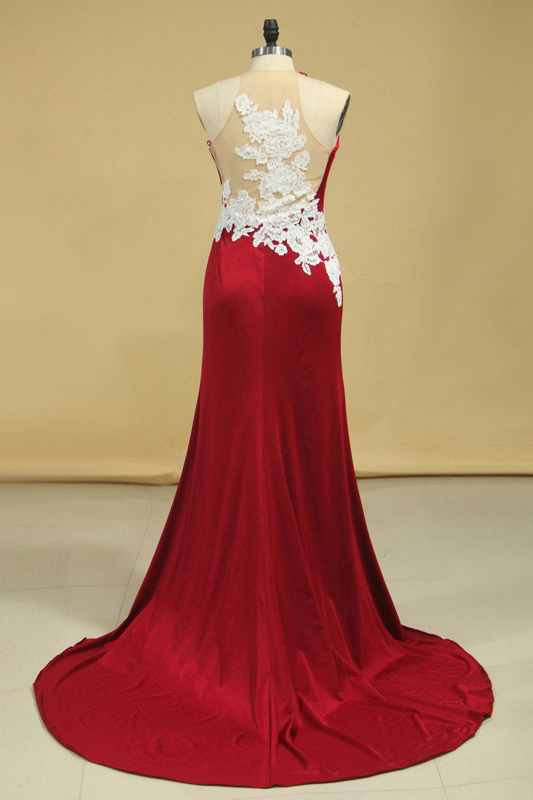 2022 Scoop Evening Dresses Mermaid Sweep Train With Applique Chiffon