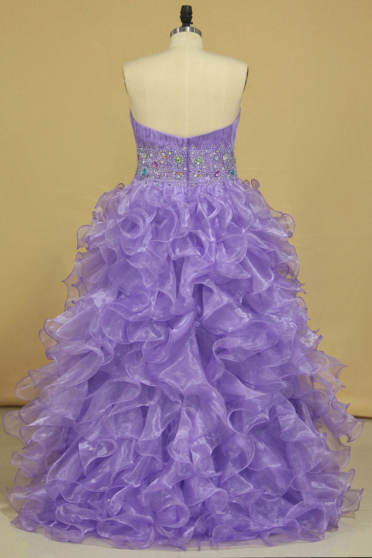 2022 Asymmetrical Prom Dresses Sweetheart Organza With Beads And Ruffles A Line