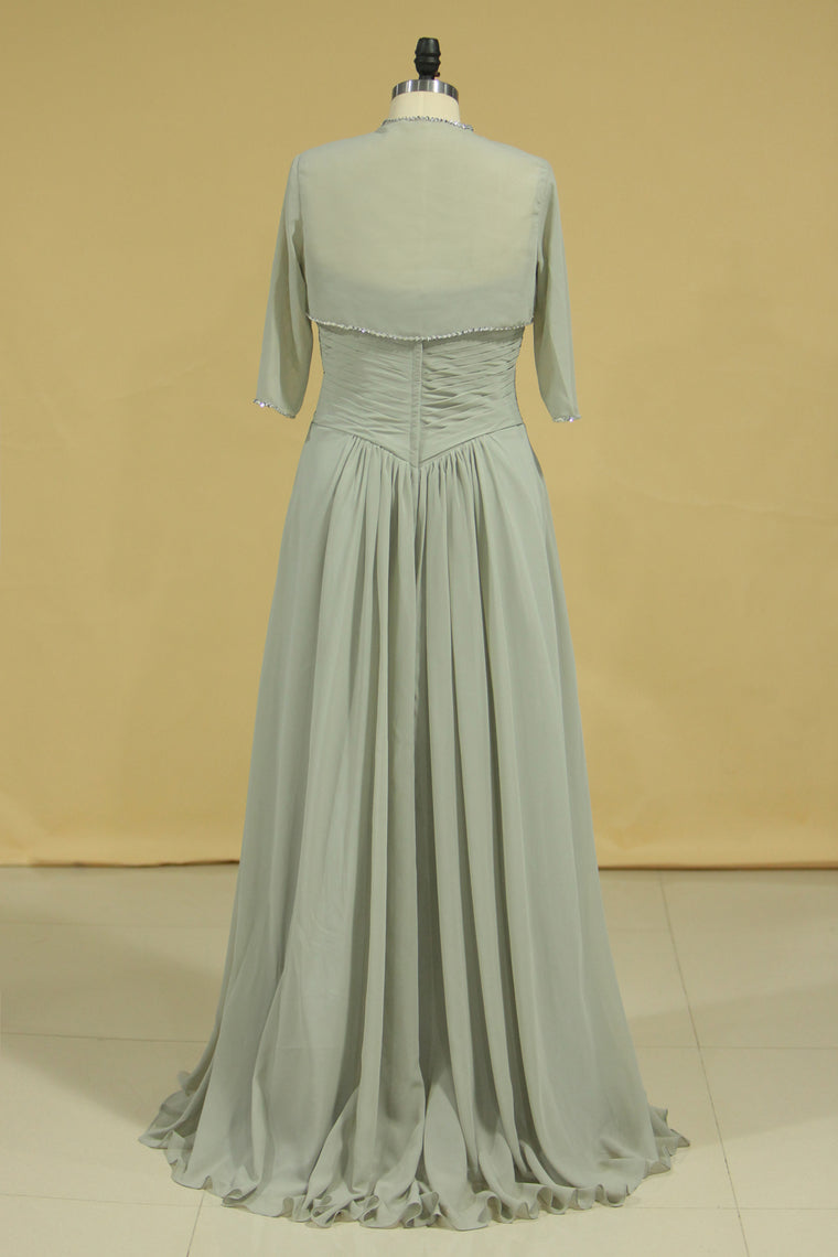 2022 Plus Size Sweetheart A Line Mother Of The Bride Dresses With Ruffles Chiffon Floor Length