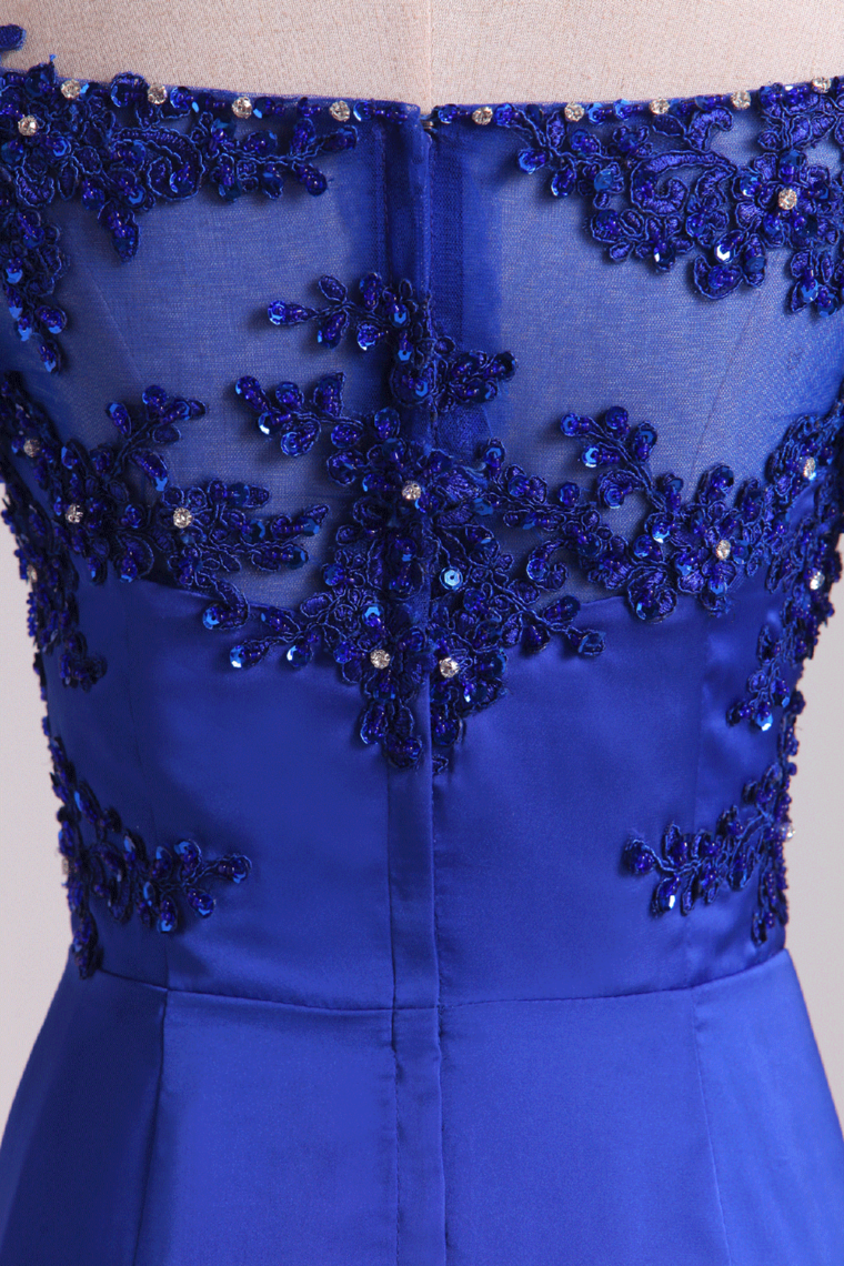 2022 Evening Dresses Bateau Mermaid Satin With Applique And Beads