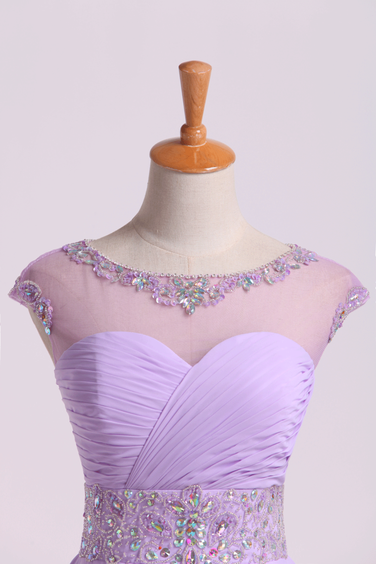 2022 Homecoming Dresses Scoop A Line Beaded Neckline&Waistline Short/Mini Chiffon
