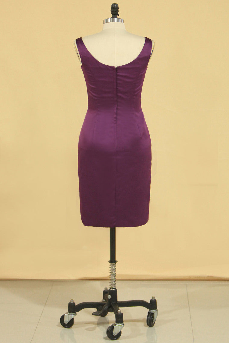 2022 Plus Size Evening Dresses Scoop Satin With Applique Sheath