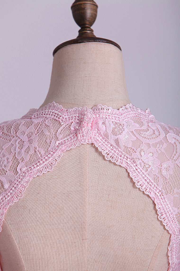 2022 Two-Pieces Prom Dresses Long Sleeves Scoop Trumpet Lace Court Train