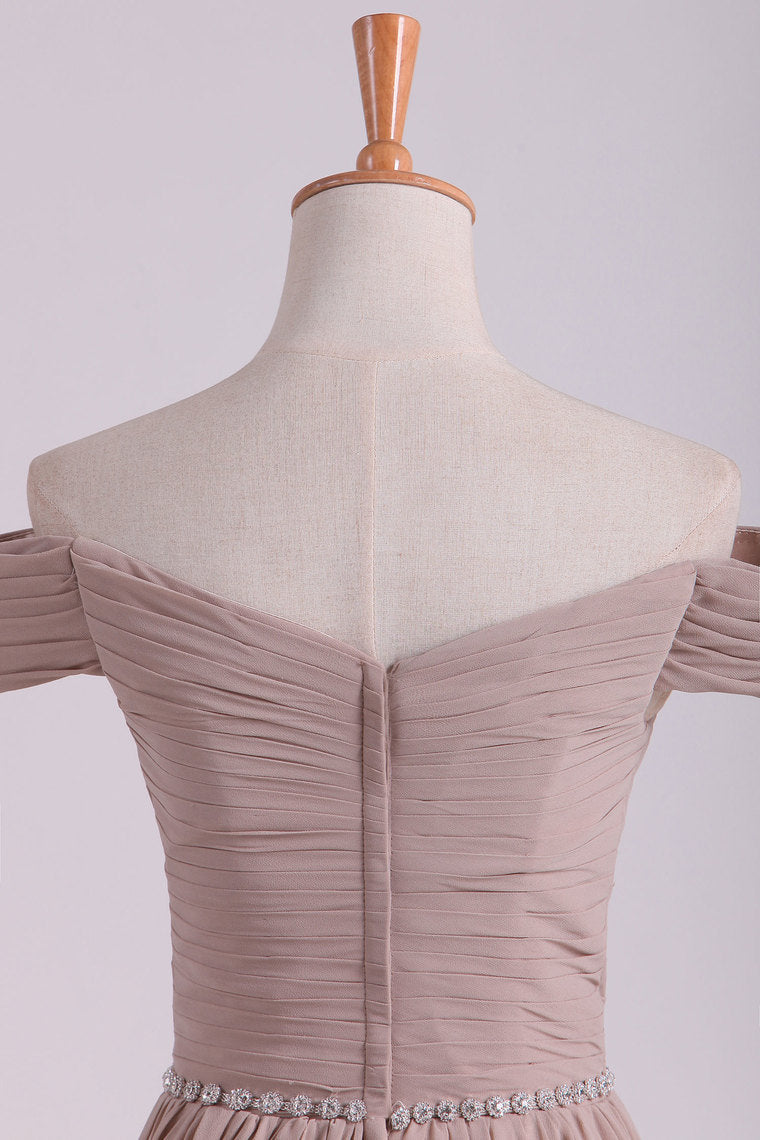 2022 Off The Shoulder Bridesmaid Dresses A-Line Tea Length Chiffon
