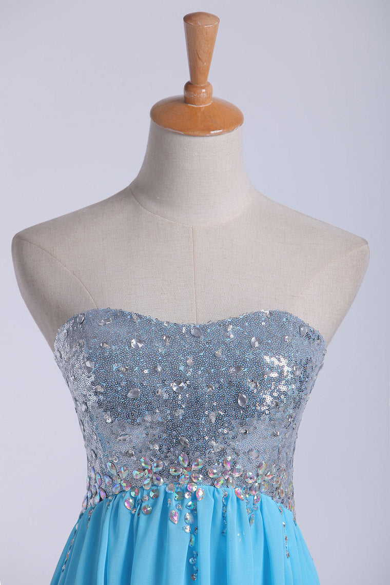 2022 Prom Dresses Scalloped Neckline Sequined Bodice Beaded Waistline With Shirring Chiffon Skirt