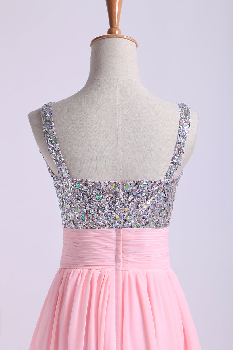 2022 Homecoming Dresses Straps Chiffon Short With Beading