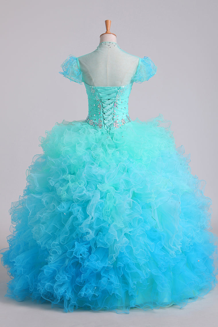 2022 Quinceanera Dresses Ball Gown Floor Length With Beads And Ruffles