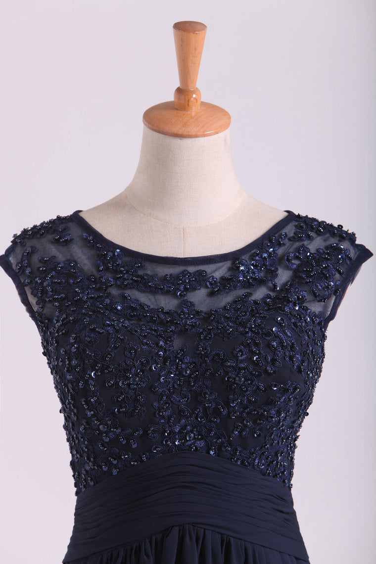 2022 New Arrival Bateau Neckline Embellished Tulle Bodice With Beaded Applique Chiffon
