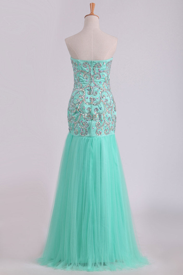 2022 Vintage Floor Length Mermaid/Trumpet Sweetheart Tulle Skirt Beaded