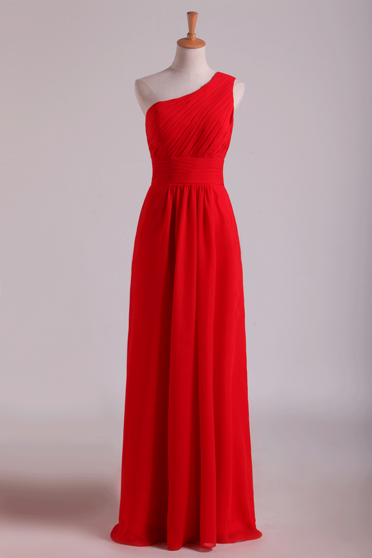 2022 One Shoulder Bridesmaid Dresses Ruffled Bodice A-Line Chiffon