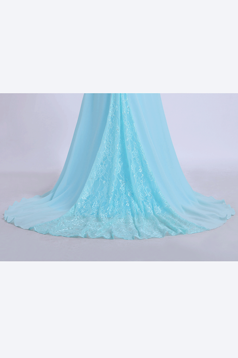 2022 Two Pieces Prom Dresses Scoop Sheath With Beading Sweep Train
