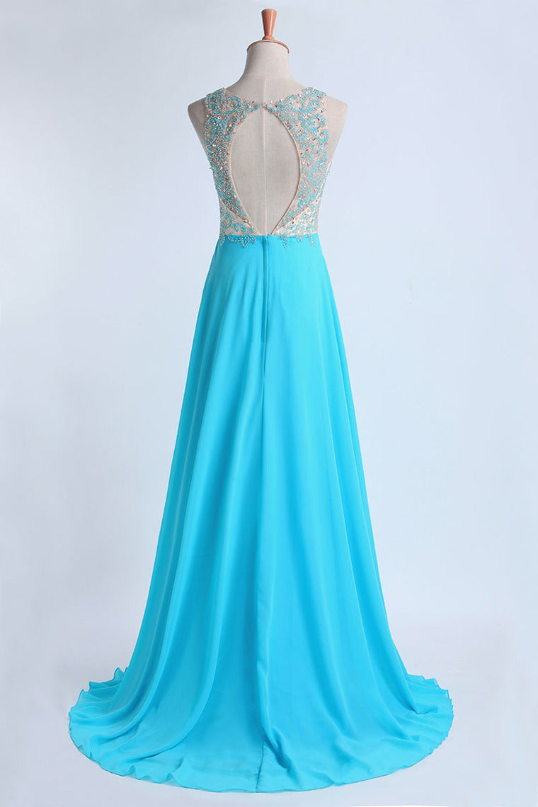 2022 Prom Dresses A Line Scoop Sweep/Brush Chiffon