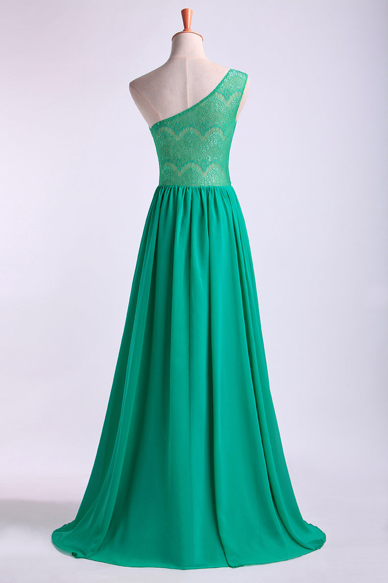 2022 One Shoulder Bridesmaid Dresses A Line Chiffon Floor Length