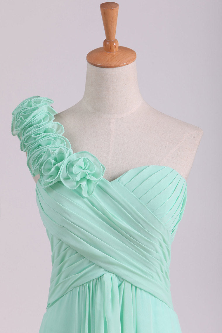 2022  A Line One Shoulder With Handmade Flowers Chiffon Bridesmaid Dress