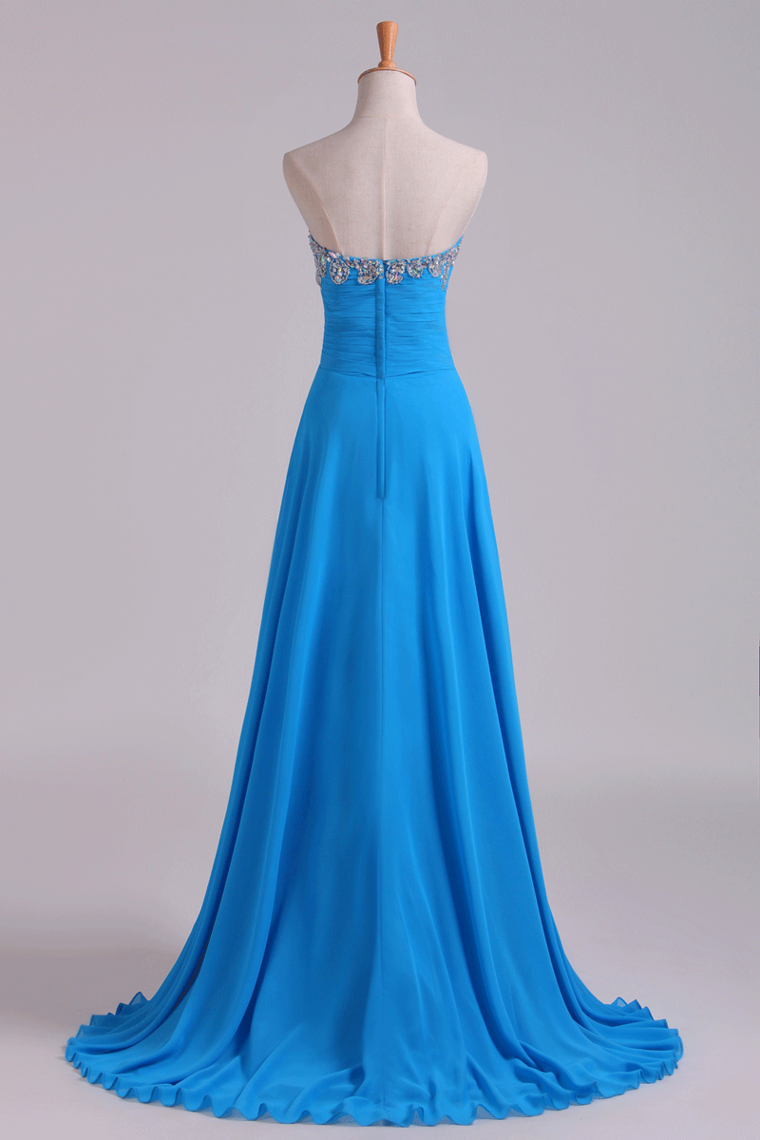 2022 Sweetheart Beaded Neckline Prom Dress A Line With Ruffles Chiffon