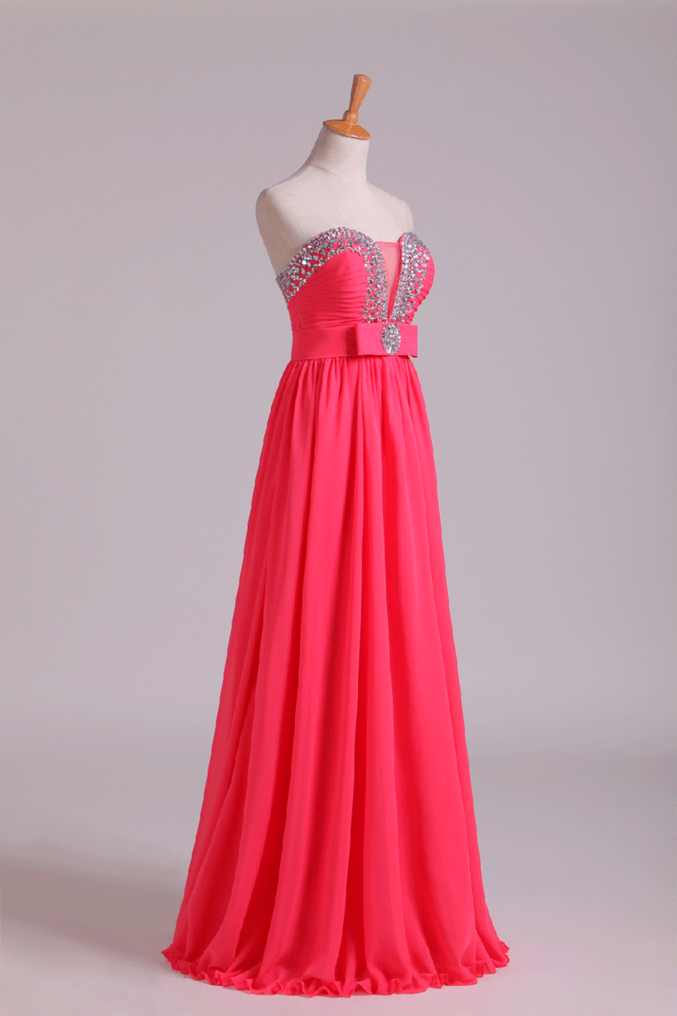 2022 Prom Dresses Sweetheart A Line Chiffon With Ruffles Floor Length