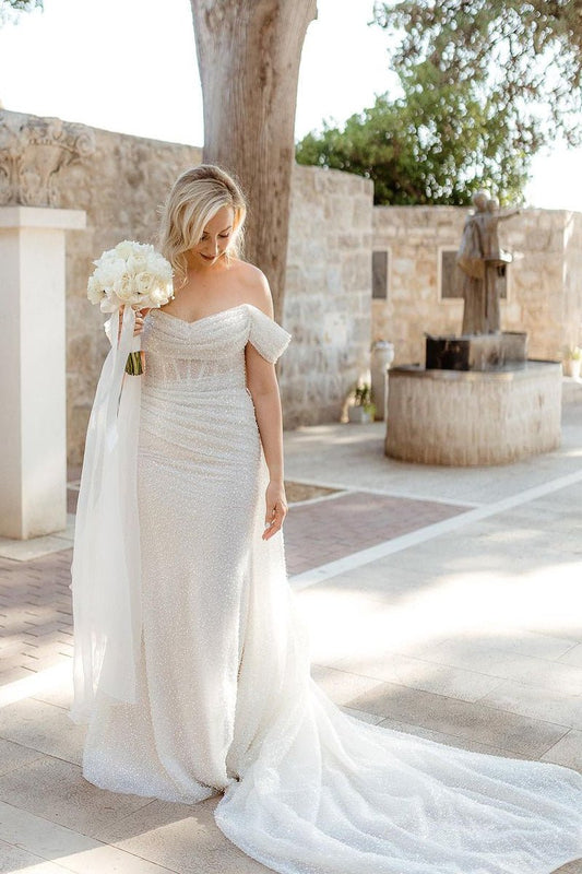 Sparkly  Mermaid Off the Shoulder Sequins Wedding Dresses
