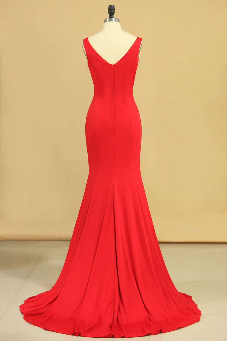 2022 Mermaid Off The Shoulder Red Spandex Evening Dresses
