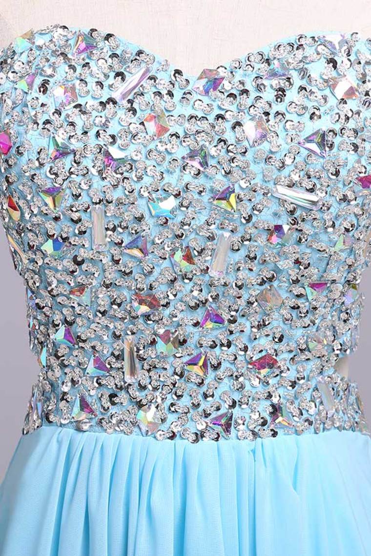 2022 Prom Dresses A-Line Sweetheart Chiffon Floor Length With Beading/Sequins
