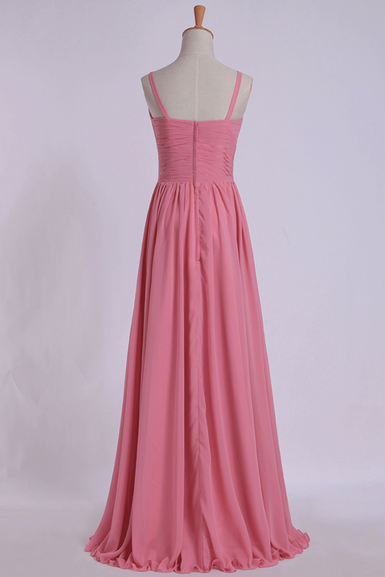 2022 Prom Dresses A Line V Neck Chiffon Floor Length