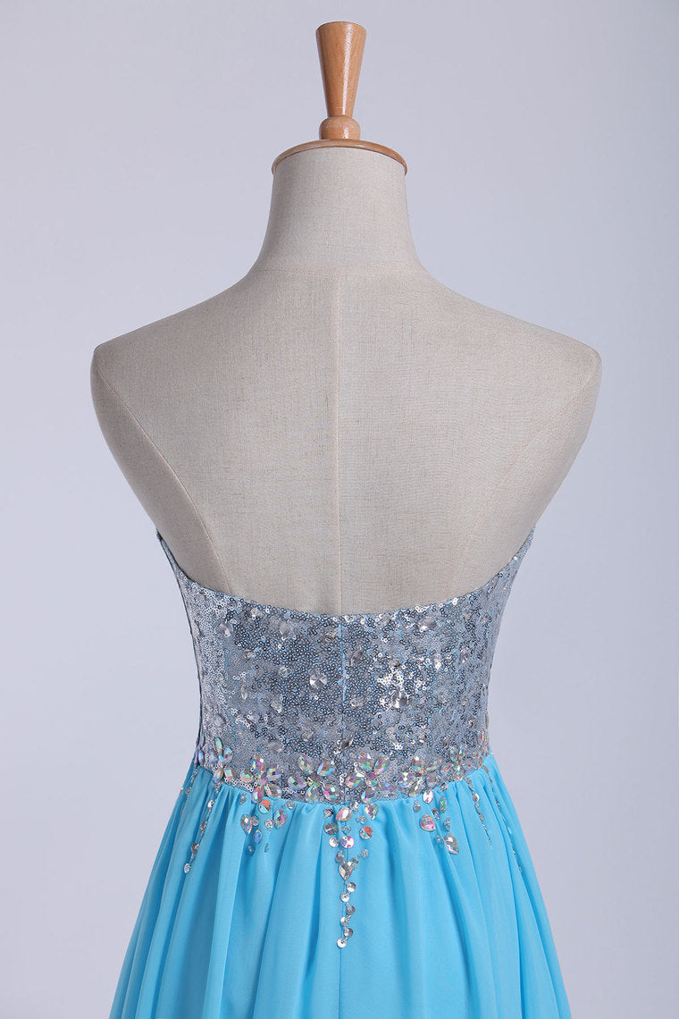2022 Prom Dresses Scalloped Neckline Sequined Bodice Beaded Waistline With Shirring Chiffon Skirt