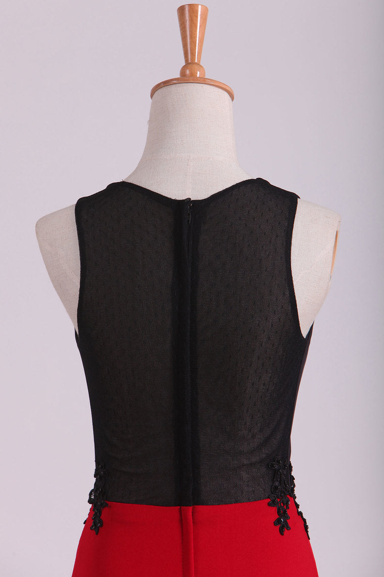 2022 Column Scoop Spandex With Applique Prom Dresses Sweep Train