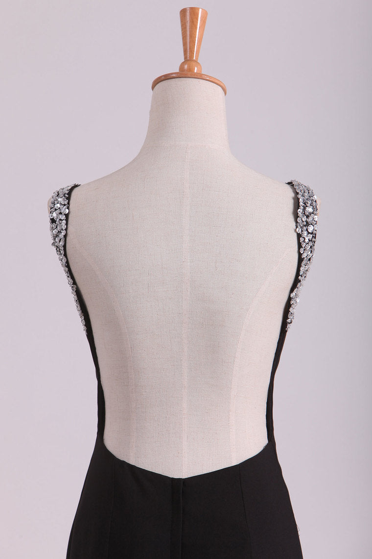 2022 Bateau Prom Dresses Mermaid Open Back Mermaid With Beading Black