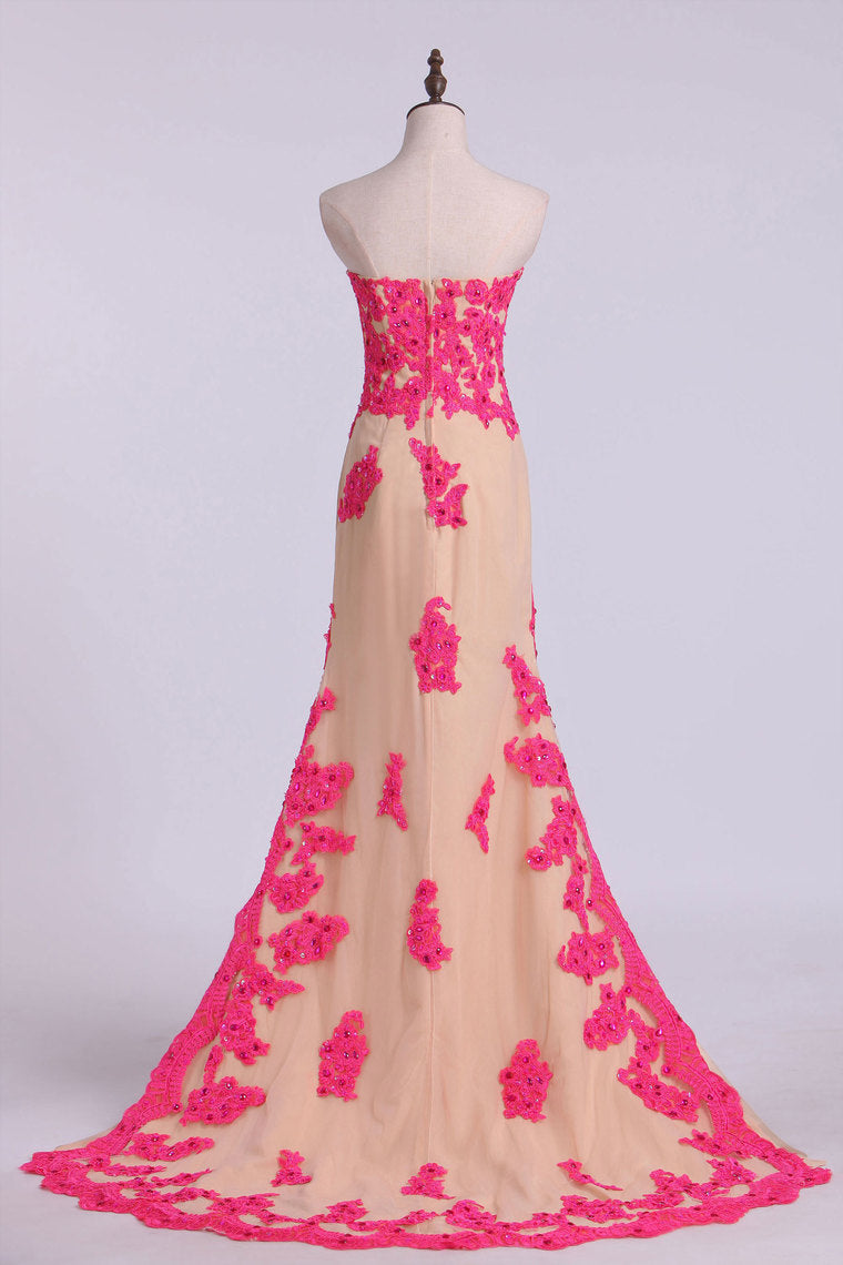 2022 Asymmetrical Prom Dresses Sheath Sweetheart With Applique
