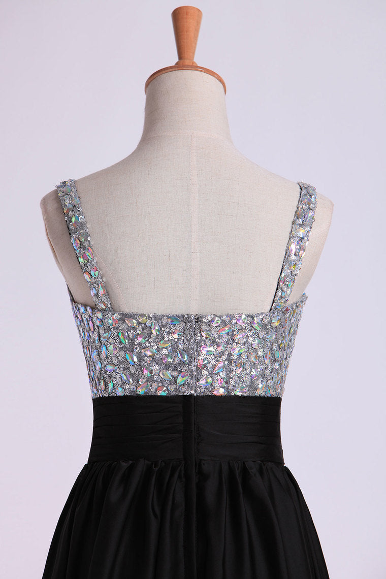 2022 Prom Dresses Straps A Line Short/Mini Beaded Bodice With Pleated Waistband Chiffon