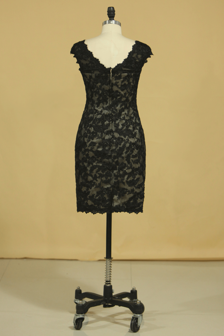 2022 Black Plus Size Off The Shoulder Lace Evening Dresses Knee Length With Applique