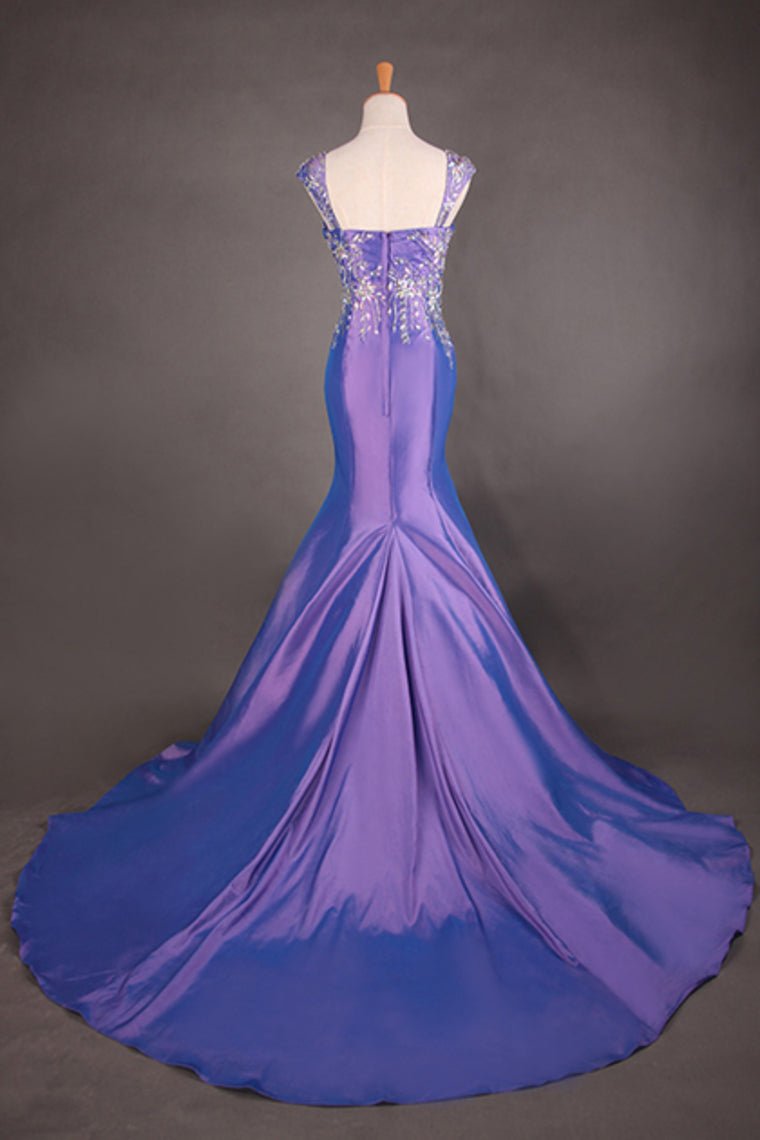 2022 Off The Shoulder Court Train Mermaid Fancy Prom Dress