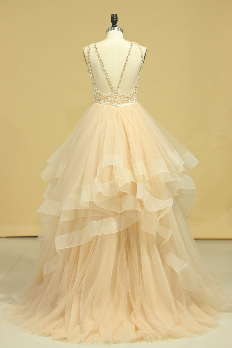 2022 Popular Scoop Ball Gown Tulle Floor Length With Beading