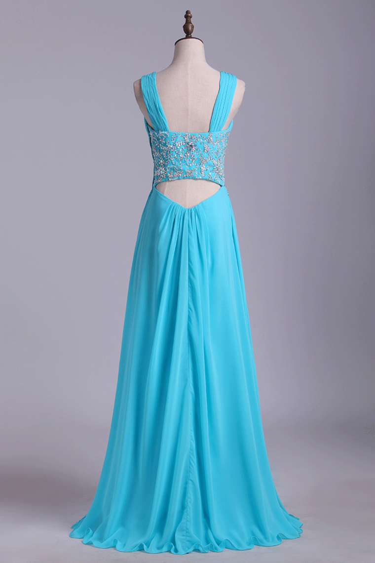 2022 Straps A Line Prom Dresses Chiffon With Applique & Ruffles Floor Length